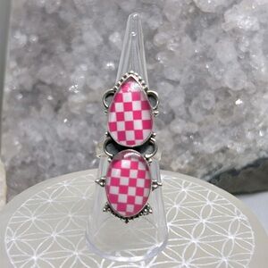 Pink & White checkered ring 925